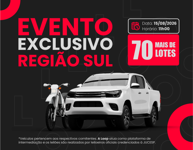 Evento Exclusivo Região Sul - mais de 70 lotes, dia 15/08 ás 11 horas